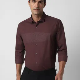 Peter England Geometric Printed Spread Collar Long Sleeves Slim Fit Formal Cotton Shirt-image-9