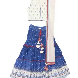 BIBA Girls White & Blue Printed Choli Lehenga & Duppata-image-98