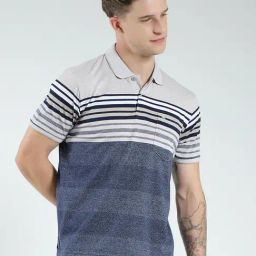 Monte Carlo Blue Regular Fit Striped T-Shirt-image-69