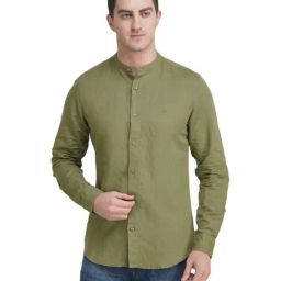 United Colors of Benetton Olive Green Linen Slim Fit Shirt-image-13