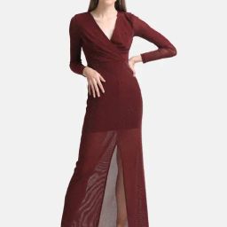 Kazo Maroon Maxi Sheath Dress-image-37