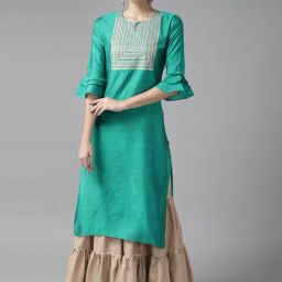 Indo Era Sea Green Embroidered Kurta-image-37