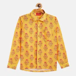 VASTRAMAY Kids Yellow & Pink Linen Floral Print Shirt-image-40