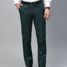ManQ Green Slim Fit Flat Front Trousers-image-1