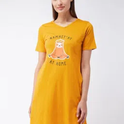 Miss Chase Mustard Cotton Printed Sleep Tees-picture-28