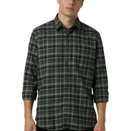 Van Heusen Grey Cotton Slim Fit Checks Shirt-image-90