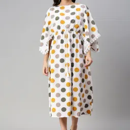 SHOWOFF White Polyester Geometric Kaftan Dress-image-22