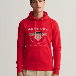 GANT Red Regular Fit Embroidered Hooded Sweatshirt-picture-7