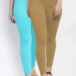 Gracit Blue & Skin Mid Rise Leggings - Pack Of 2-image-88