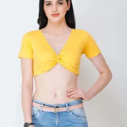 Cation Yellow V Neck Crop Top-picture-10