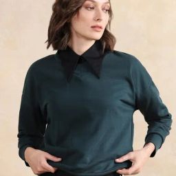 RAREISM Green Cotton Blend Solid Long Sleeves Sweatshirt-image-55