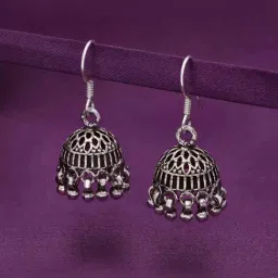 Kai Jewel Sterling Silver Crown Dome Jhumki Earrings for Women-image-38