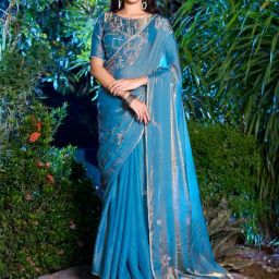Saree Mall Blue Embellished Sarees With Unstitched Blouse-image-49