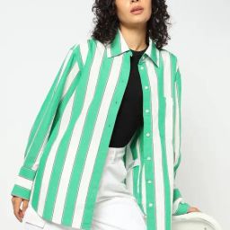 GAP Green Relaxed Fit Striped Shirt-image-41