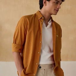 Andamen Brown Cotton Slim Fit Texture Shirt-image-52