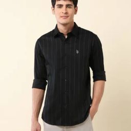 U.S. Polo Assn. Black Cotton Regular Fit Striped Shirt-image-40