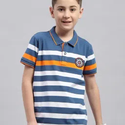 Monte Carlo Kids White & Blue Striped Polo T-Shirt-picture-45