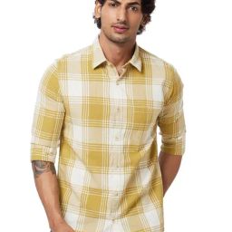 Spykar Khaki Cotton Regular Fit Checks Shirt-picture-19