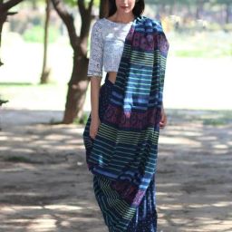 Chidiyaa Blue Striped Saree-picture-35