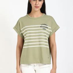 Tommy Hilfiger Faded Olive Cotton Regular Fit Striped T-Shirt-image-65