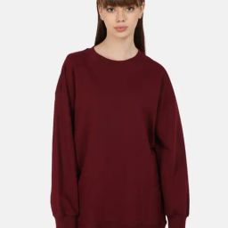 Bene Kleed Maroon Cotton Relaxed Fit Oversized Sweatshirt-image-64