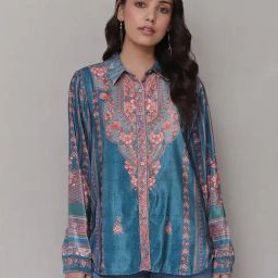 aarke Ritu Kumar Teal & Pink Floral Print Shirt-image-96