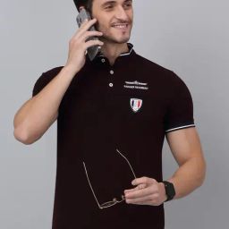 Cantabil Wine Regular Fit Printed Henley T-Shirt-image-86