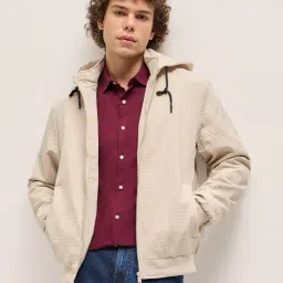 The Bear House Cream Polyester Regular Fit Checks Casual Jacket-image-74