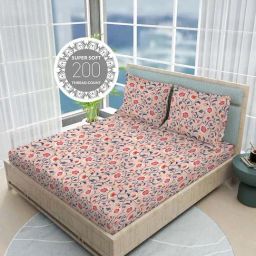 Boutique Living India Siesta Egyptian Cotton 200 TC Floral Print King Bedsheet with 2 Pillow Covers-image-72