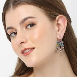 OOMPH Silver Floral Jhumki Earrings Set of 2 image 2