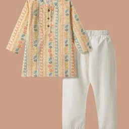 Desi Soota Boys Yellow Cotton Printed Kurta Set-picture-30