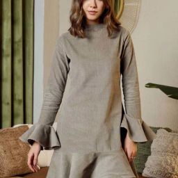 Mabish By Sonal Jain Grey Stripes Dress-image-95