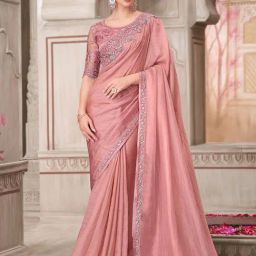 Saree Mall Pink Satin Embellished Saree with Blouse Piece-picture-32