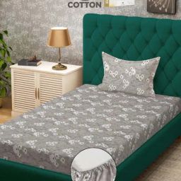 Klotthe Grey 400 TC Cotton Single Elastic Book Fold Bedsheet with Pillow Cover-image-88