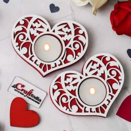 eCraftIndia Red & White Wooden Heart Shaped Tea Light Candle Holders - Set of 12-picture-10