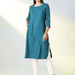 SHOWOFF Women's Teal Solid Straight Kurta-image-54