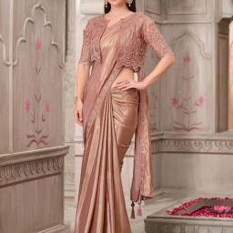 Saree Mall Mauve Satin Embellished Saree with Blouse Piece-picture-6