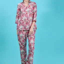 Dressberry Floral Printed Shirt Collar Tunic With Trousers-image-62