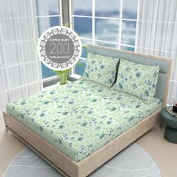 Boutique Living India Siesta Egyptian Cotton 200 TC Floral Print King Bedsheet with 2 Pillow Covers-image-70