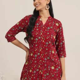 Libas Red Floral Printed Kurti-image-3