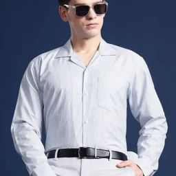 Hancock Blue Cotton Relaxed Fit Stripes Shirts-image-92
