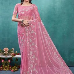 Saree Mall Pink Embellished Sarees With Unstitched Blouse-image-62