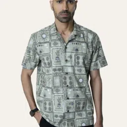 Perch Pista Green Pure Cotton Relaxed Fit Printed Shirt-image-34