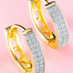 Peora Gold Plated White Cubic Zirconia Fancy Hoop Earrings for Women-image-13