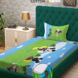 Klotthe Green 400 TC Cotton Single Elastic Book Fold Bedsheet with Pillow Cover-image-62