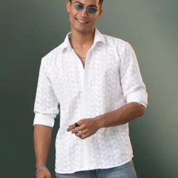 Vastramay White Cotton Regular Fit Embroidered Shirt-image-70