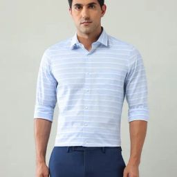 Arrow Blue Cotton Regular Fit Striped Shirt-picture-26