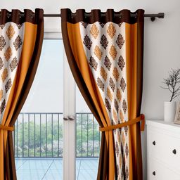 Cortina Set of 2 Brown & Orange PrintedDoor Curtain-image-96