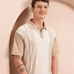 Mast & Harbour Men Striped Polo Collar Relaxed Fit T-shirt-picture-1