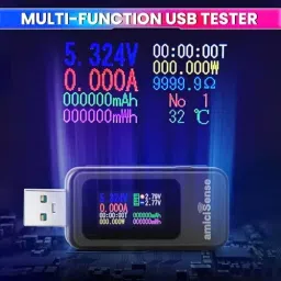 amiciSense USB Digital Tester 10-in-1 Voltage, Current, Power, mAh, mWh, Resistance & Temperature for Comprehensive Device Diagnostics image 2